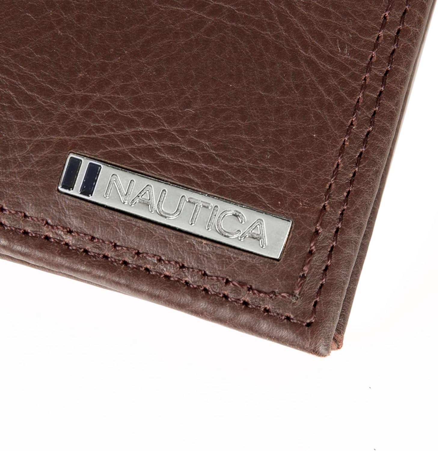 image:imageNautica Mens Bifold Leather Wallet RFID Blocking ID Window Card Slots Organization Durable StylishEnameled Logo Brown