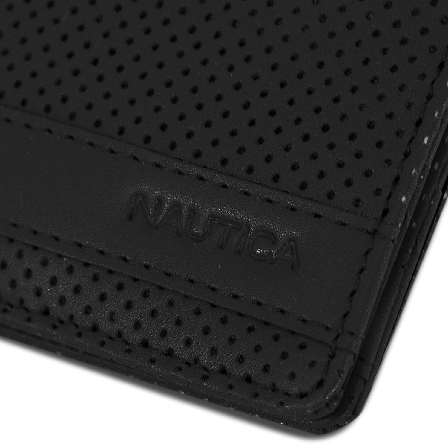 image:imageNautica Mens Bifold Leather Wallet RFID Blocking ID Window Card Slots Organization Durable StylishPerforated Black