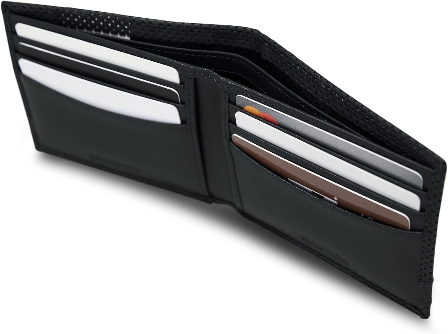 image:imageNautica Mens Bifold Leather Wallet RFID Blocking ID Window Card Slots Organization Durable StylishPerforated Black