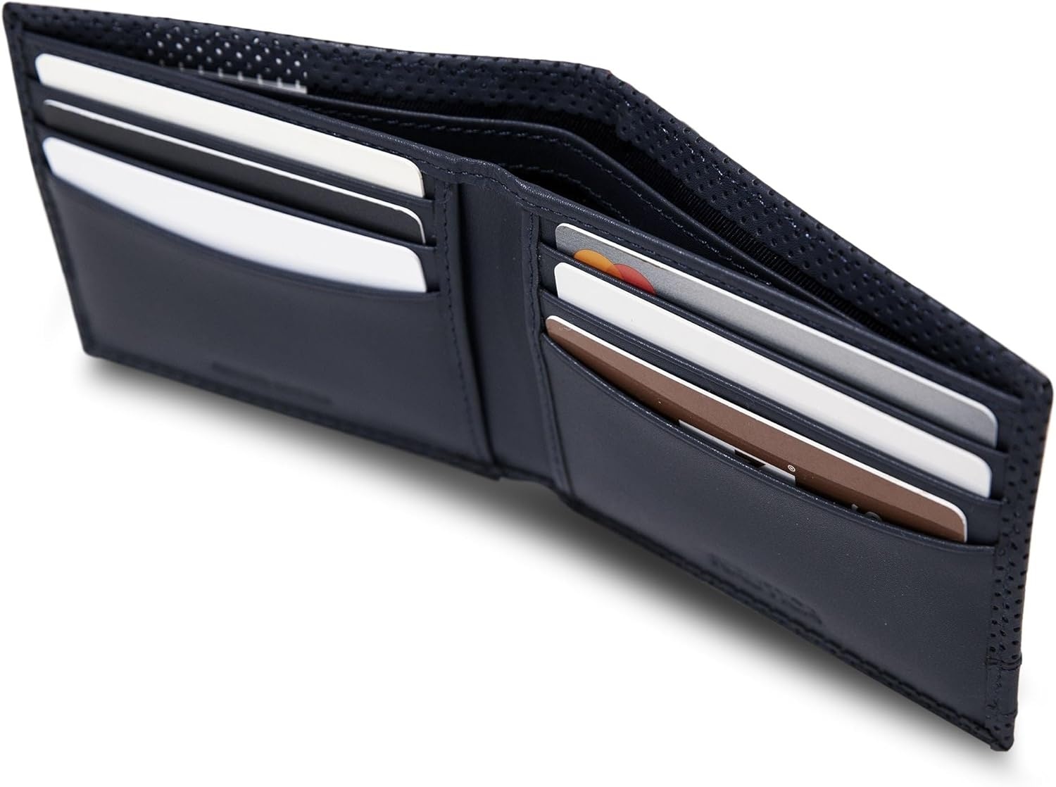 image:imageNautica Mens Bifold Leather Wallet RFID Blocking ID Window Card Slots Organization Durable StylishPerforated Navy