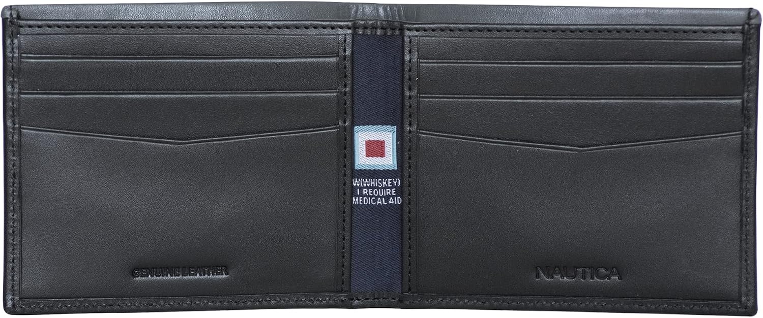 image:imageNautica Mens Bifold Leather Wallet RFID Blocking ID Window Card Slots Organization Durable StylishPop Color BlackGrey