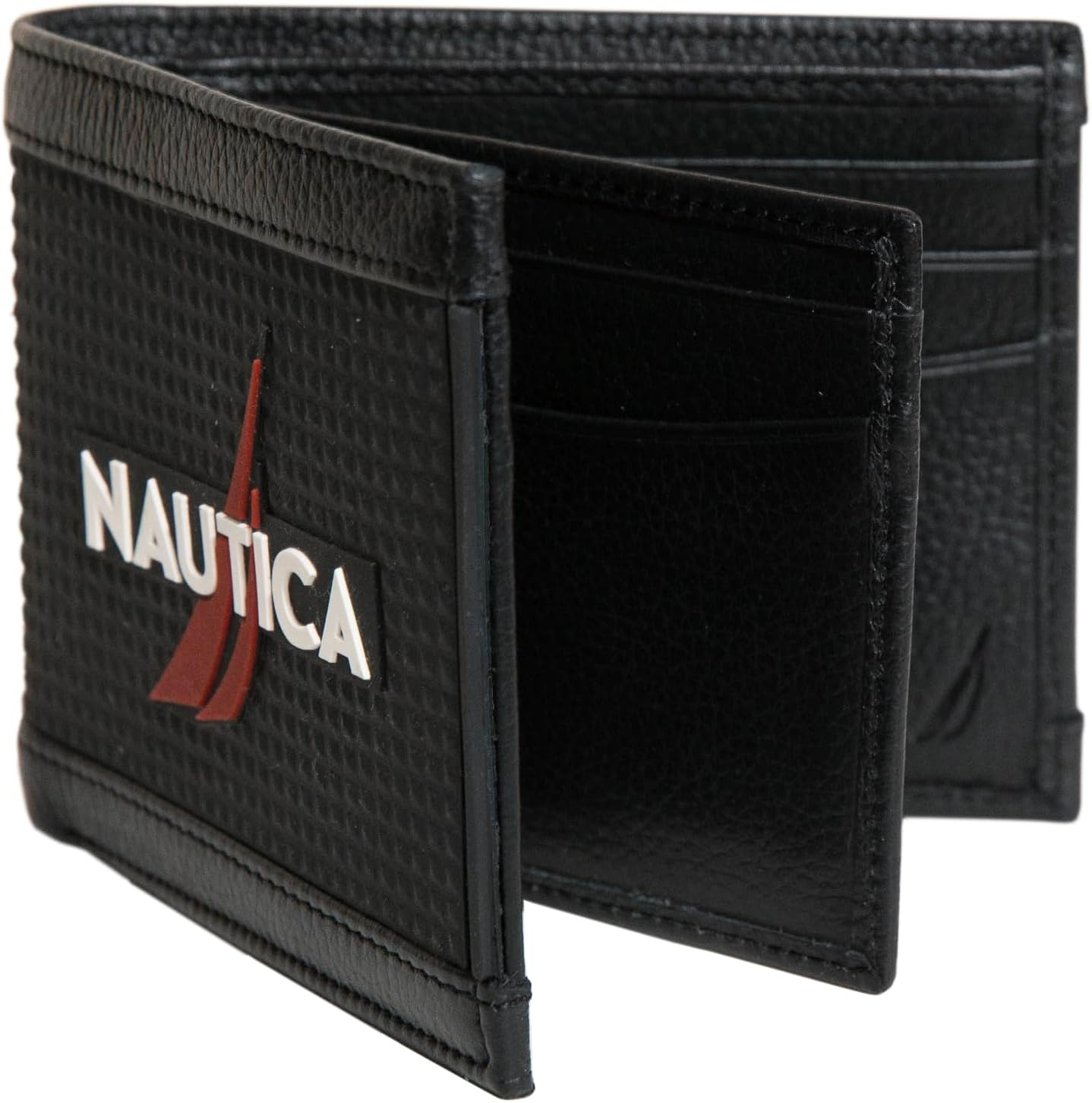 image:imageNautica Mens Bifold Leather Wallet RFID Blocking ID Window Card Slots Organization Durable StylishRubberLeather Black