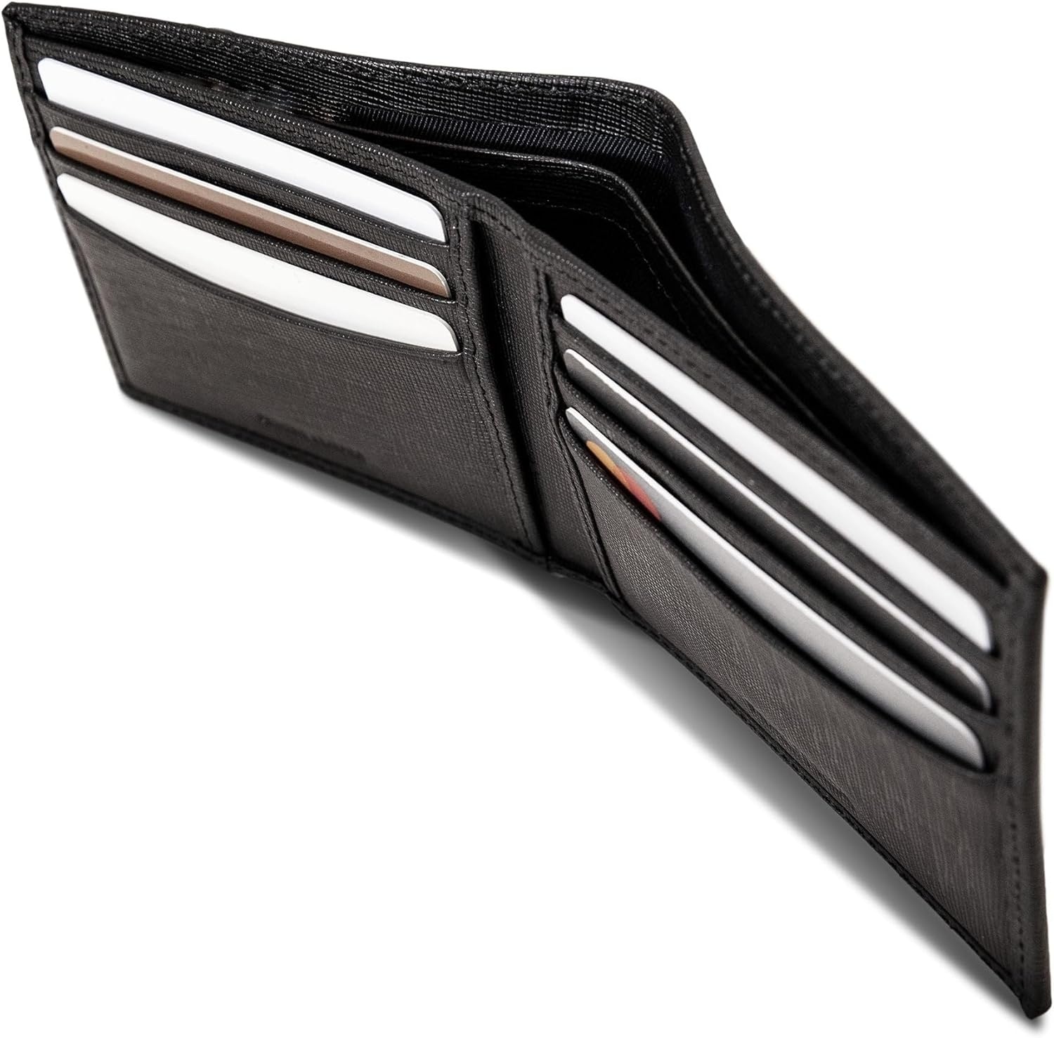 image:imageNautica Mens Bifold Leather Wallet RFID Blocking ID Window Card Slots Organization Durable StylishSaffiano Black