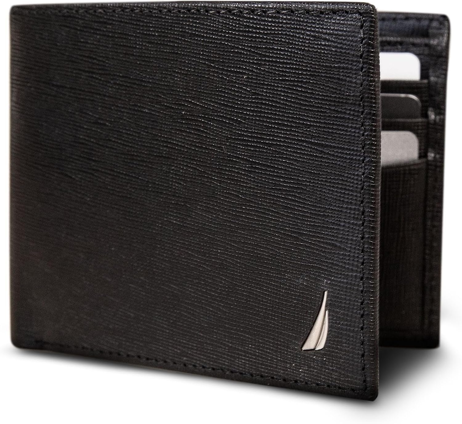 image:imageNautica Mens Bifold Leather Wallet RFID Blocking ID Window Card Slots Organization Durable StylishSaffiano Black