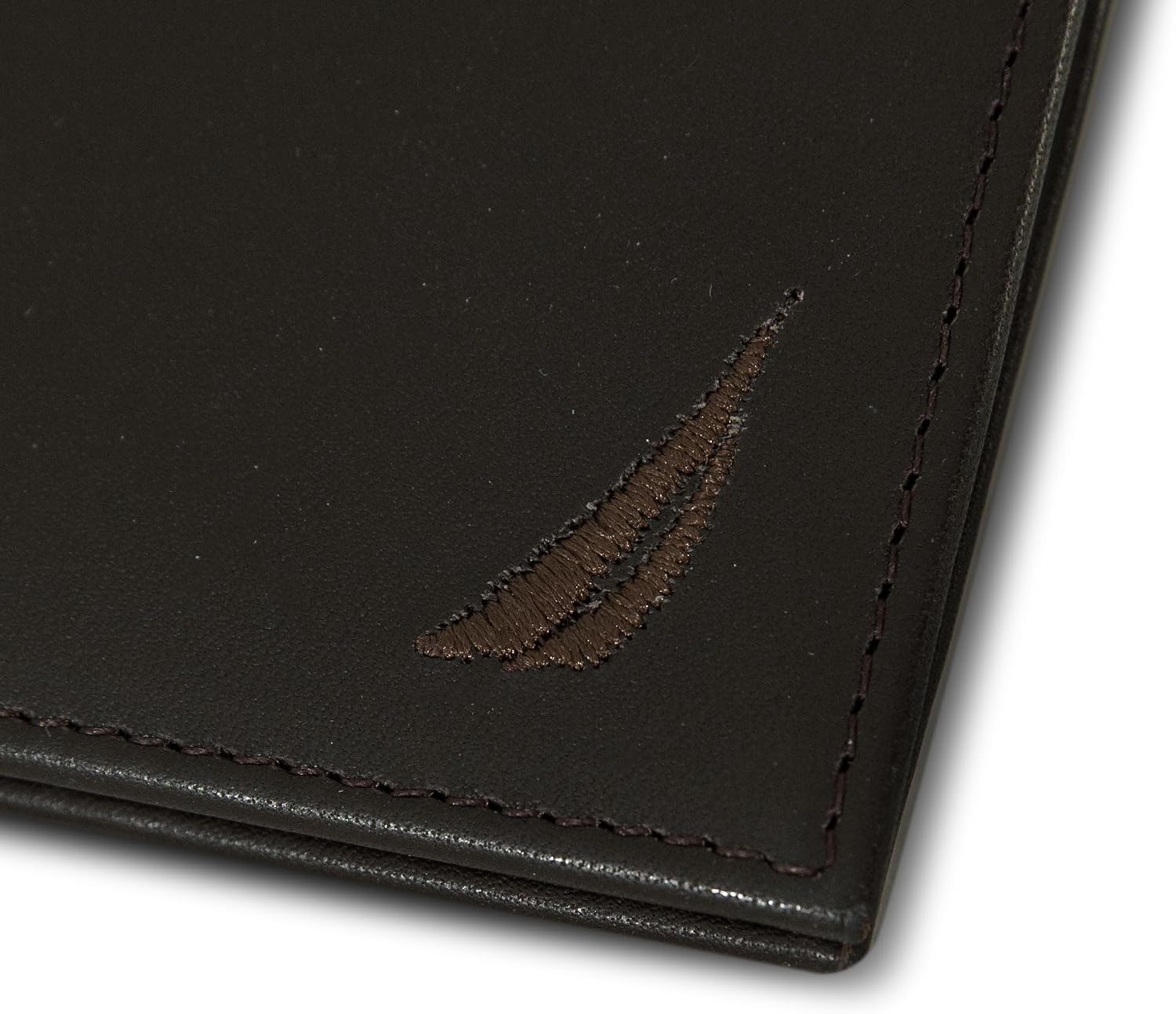 image:imageNautica Mens Bifold Leather Wallet RFID Blocking ID Window Card Slots Organization Durable Stylishmbroidered Sail Brown