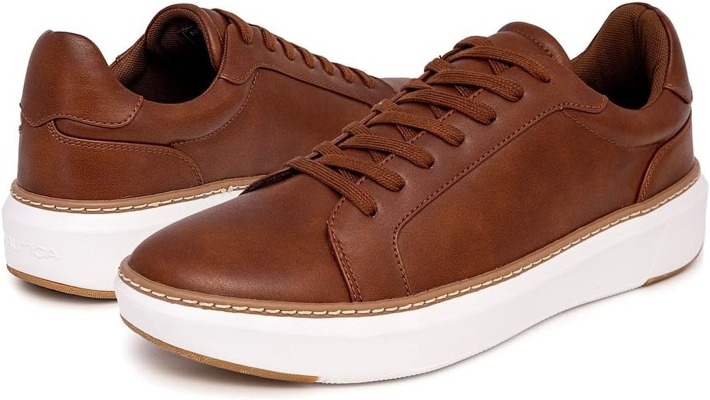 image:imageNautica Mens Casual Court Fashion Sneakers Classic LowTop LaceUp Shoes Comfortable Everyday Walking Style with Durable Outsole and Vegan Leather UpperCognacdonley