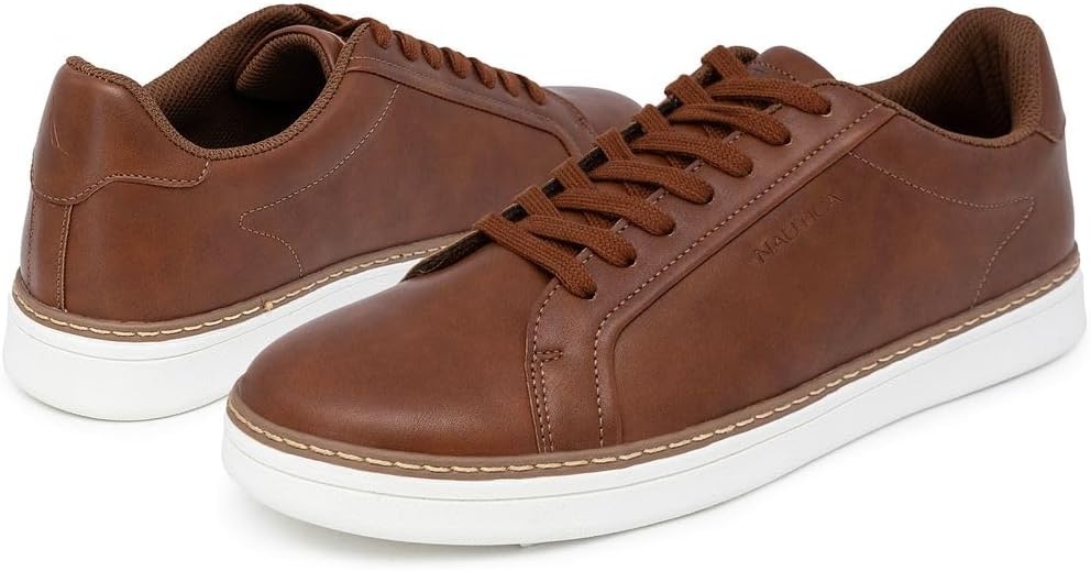 image:imageNautica Mens Casual Court Fashion Sneakers Classic LowTop LaceUp Shoes Comfortable Everyday Walking Style with Durable Outsole and Vegan Leather UpperCognacjalad