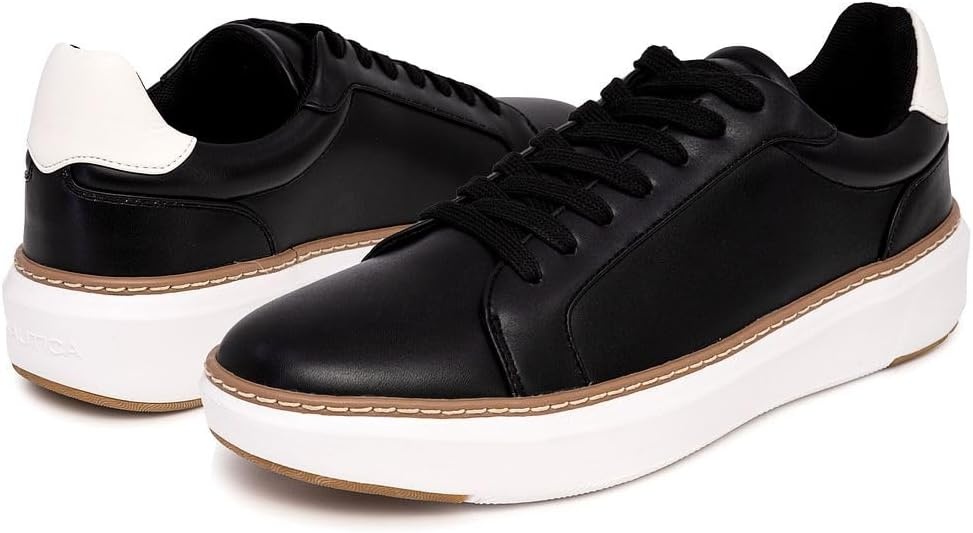 image:imageNautica Mens Casual Court Fashion Sneakers Classic LowTop LaceUp Shoes Comfortable Everyday Walking Style with Durable Outsole and Vegan Leather UpperBlackdonley