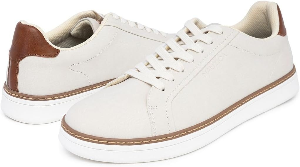 image:imageNautica Mens Casual Court Fashion Sneakers Classic LowTop LaceUp Shoes Comfortable Everyday Walking Style with Durable Outsole and Vegan Leather UpperLight Taupejalad