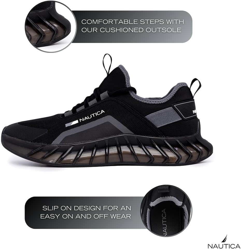 image:imageNautica Mens Casual Fashion Sneakers Lightweight LaceUp Athletic Walking Shoes for Gym amp Tennis ComfortableBlackGrey