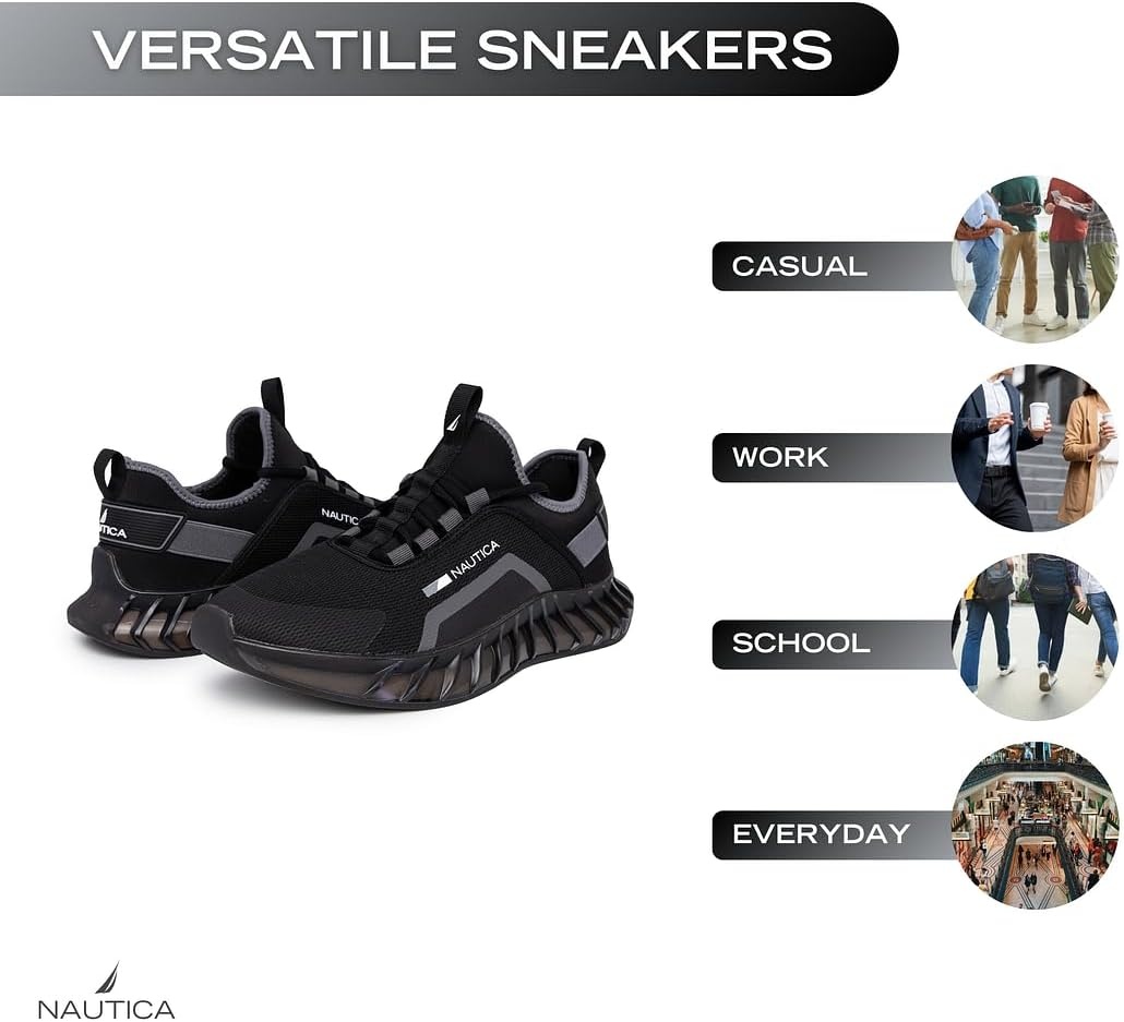 image:imageNautica Mens Casual Fashion Sneakers Lightweight LaceUp Athletic Walking Shoes for Gym amp Tennis ComfortableBlackGrey