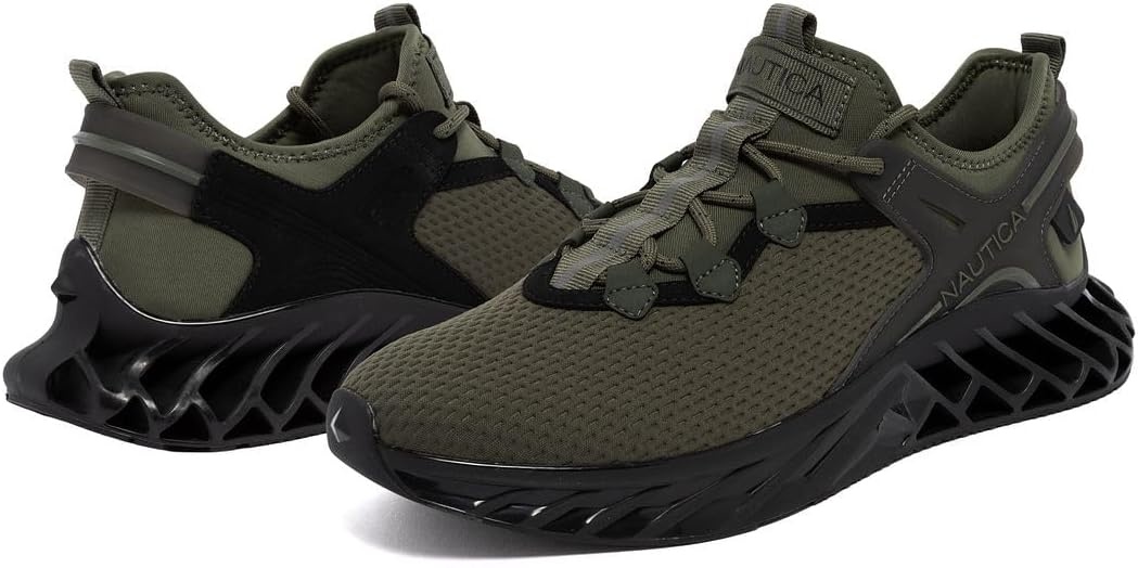 image:imageNautica Mens Casual Fashion Sneakers Lightweight LaceUp Athletic Walking Shoes for Gym amp Tennis ComfortableOlive Blackwandal