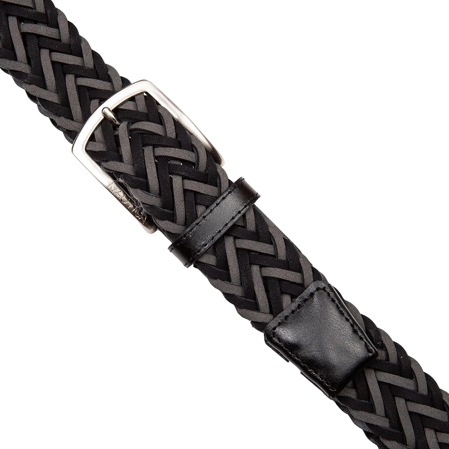 image:imageNautica Mens Casual Leather Belt Everyday Classic Pants Jeans Khakis Chinos Metal BuckleBraided Two Tone BlackGrey