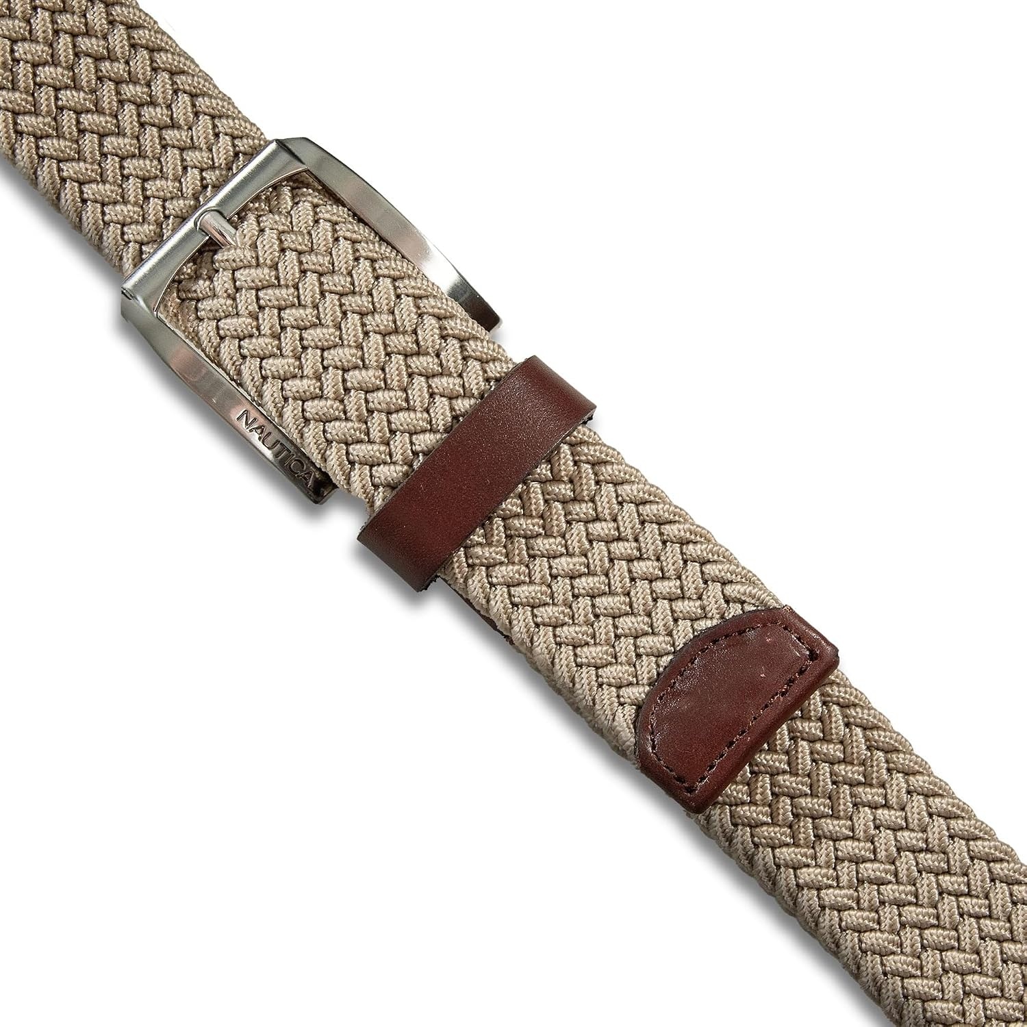 image:imageNautica Mens Casual Leather Belt Everyday Classic Pants Jeans Khakis Chinos Metal BuckleBraided Webbing Khaki