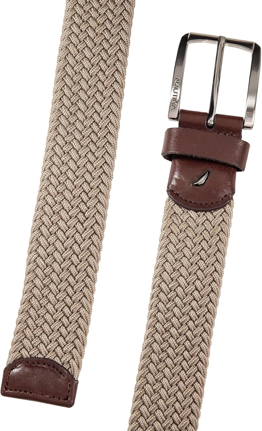 image:imageNautica Mens Casual Leather Belt Everyday Classic Pants Jeans Khakis Chinos Metal BuckleBraided Webbing Khaki