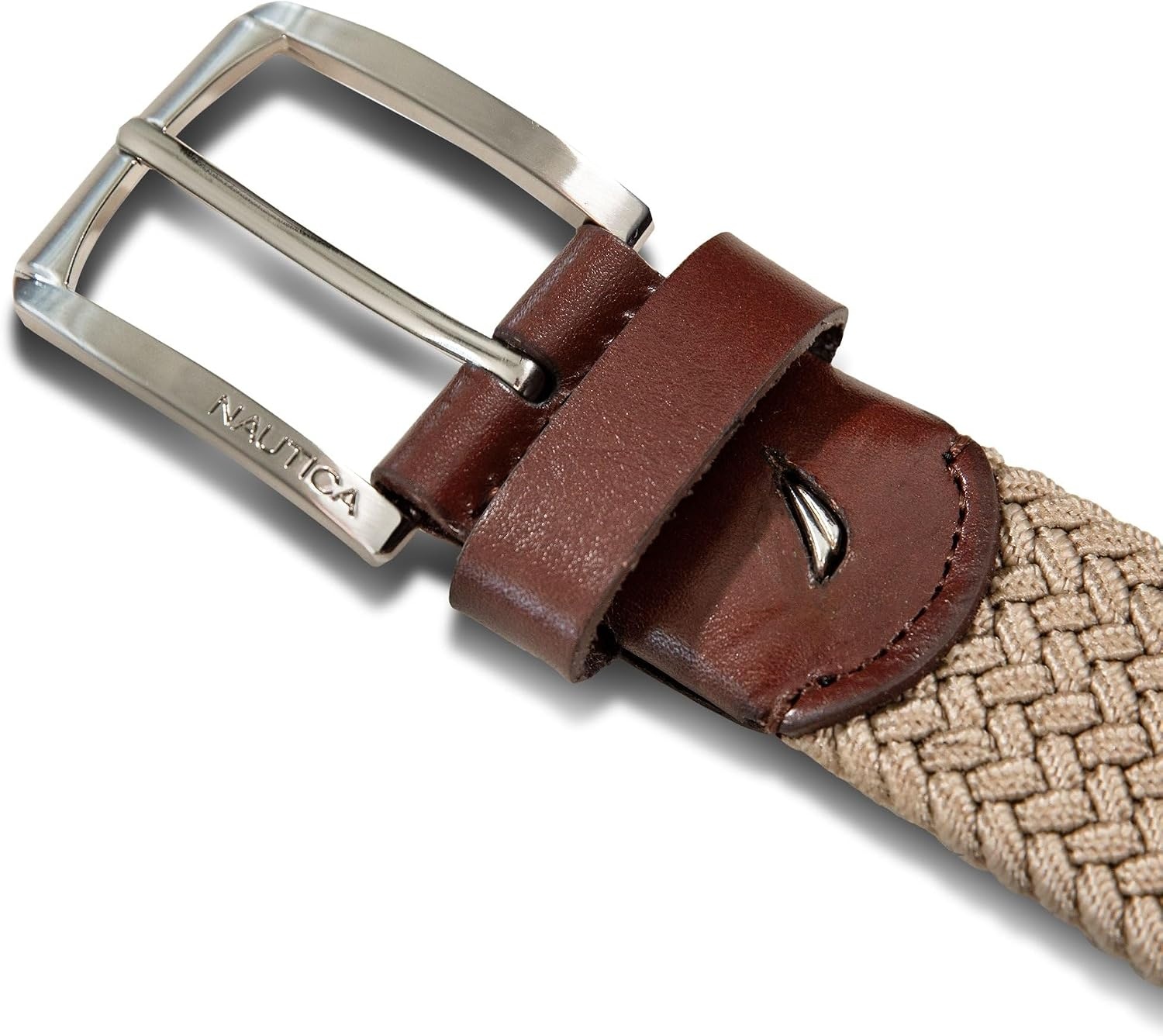image:imageNautica Mens Casual Leather Belt Everyday Classic Pants Jeans Khakis Chinos Metal BuckleBraided Webbing Khaki