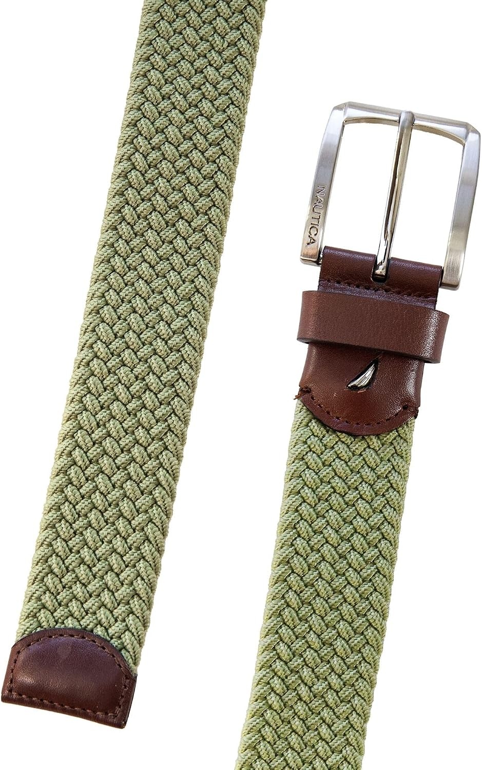 image:imageNautica Mens Casual Leather Belt Everyday Classic Pants Jeans Khakis Chinos Metal BuckleBraided Webbing Moss