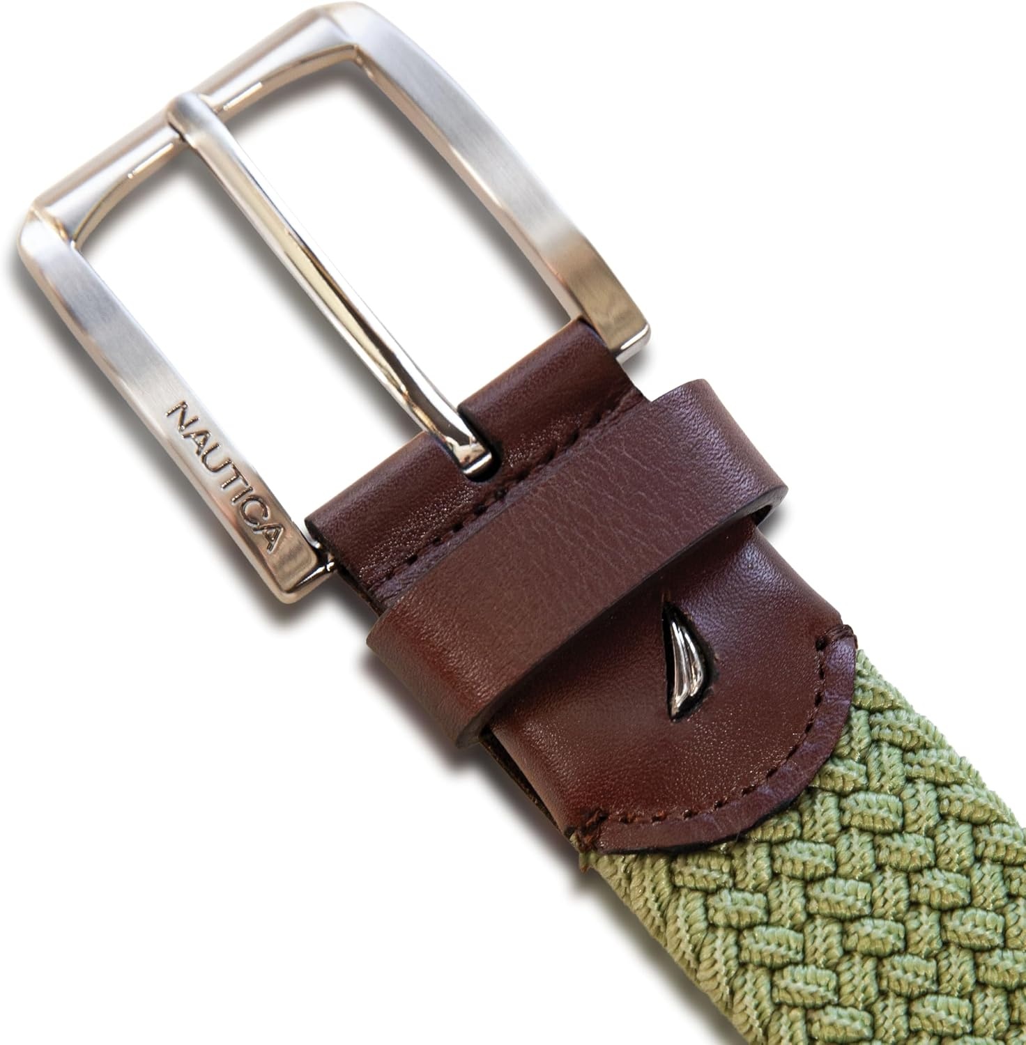 image:imageNautica Mens Casual Leather Belt Everyday Classic Pants Jeans Khakis Chinos Metal BuckleBraided Webbing Moss