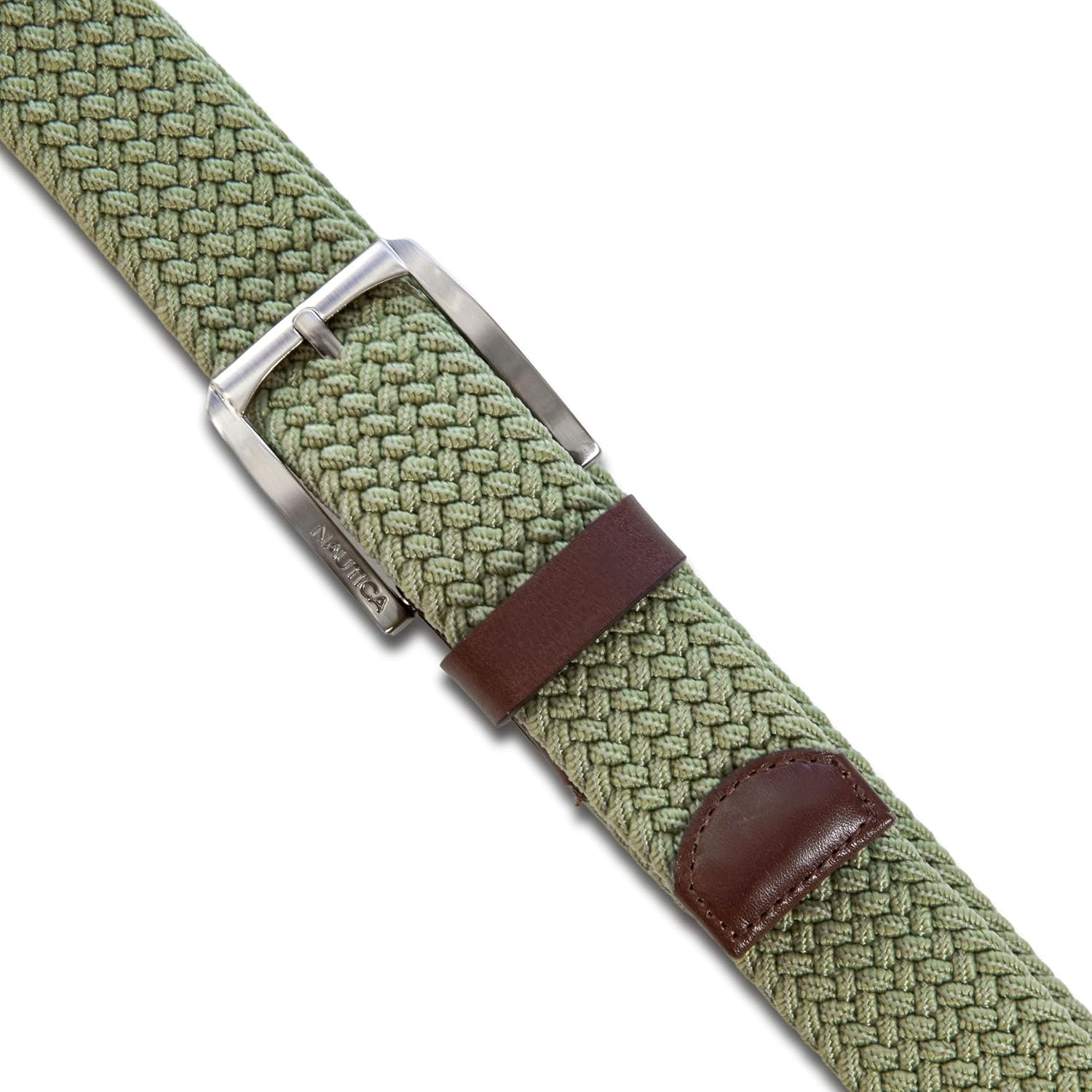 image:imageNautica Mens Casual Leather Belt Everyday Classic Pants Jeans Khakis Chinos Metal BuckleBraided Webbing Moss
