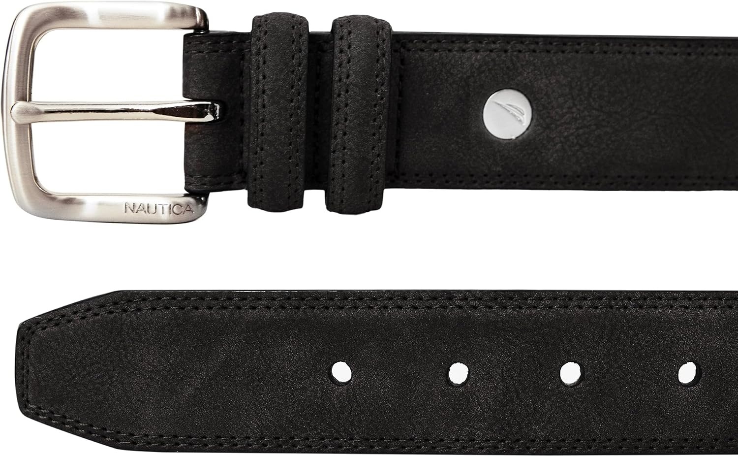 image:imageNautica Mens Casual Leather Belt Everyday Classic Pants Jeans Khakis Chinos Metal BuckleCasual Padded Black