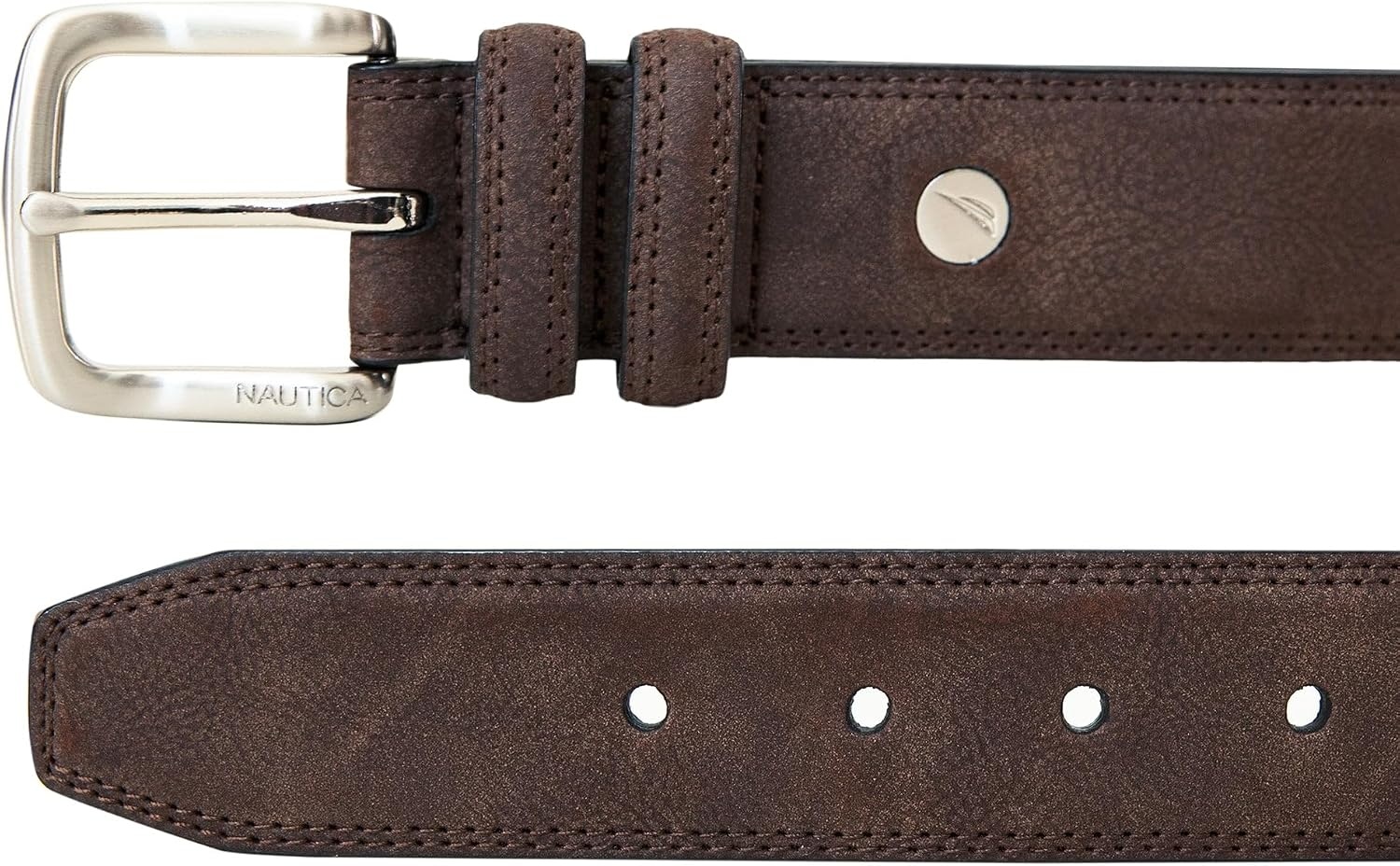 image:imageNautica Mens Casual Leather Belt Everyday Classic Pants Jeans Khakis Chinos Metal BuckleCasual Padded Brown