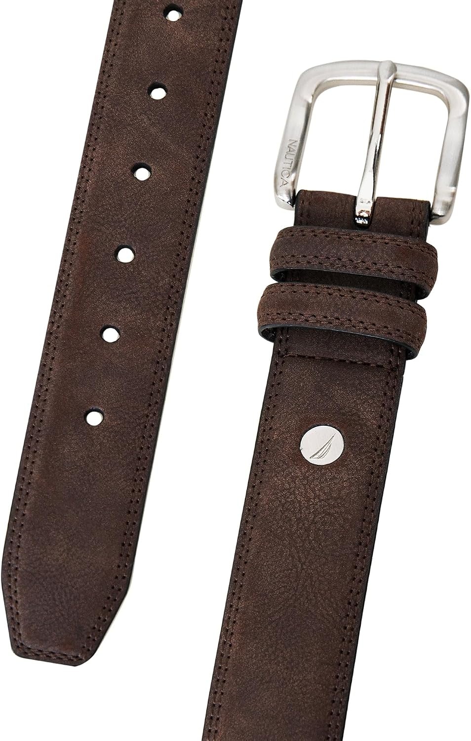 image:imageNautica Mens Casual Leather Belt Everyday Classic Pants Jeans Khakis Chinos Metal BuckleCasual Padded Brown