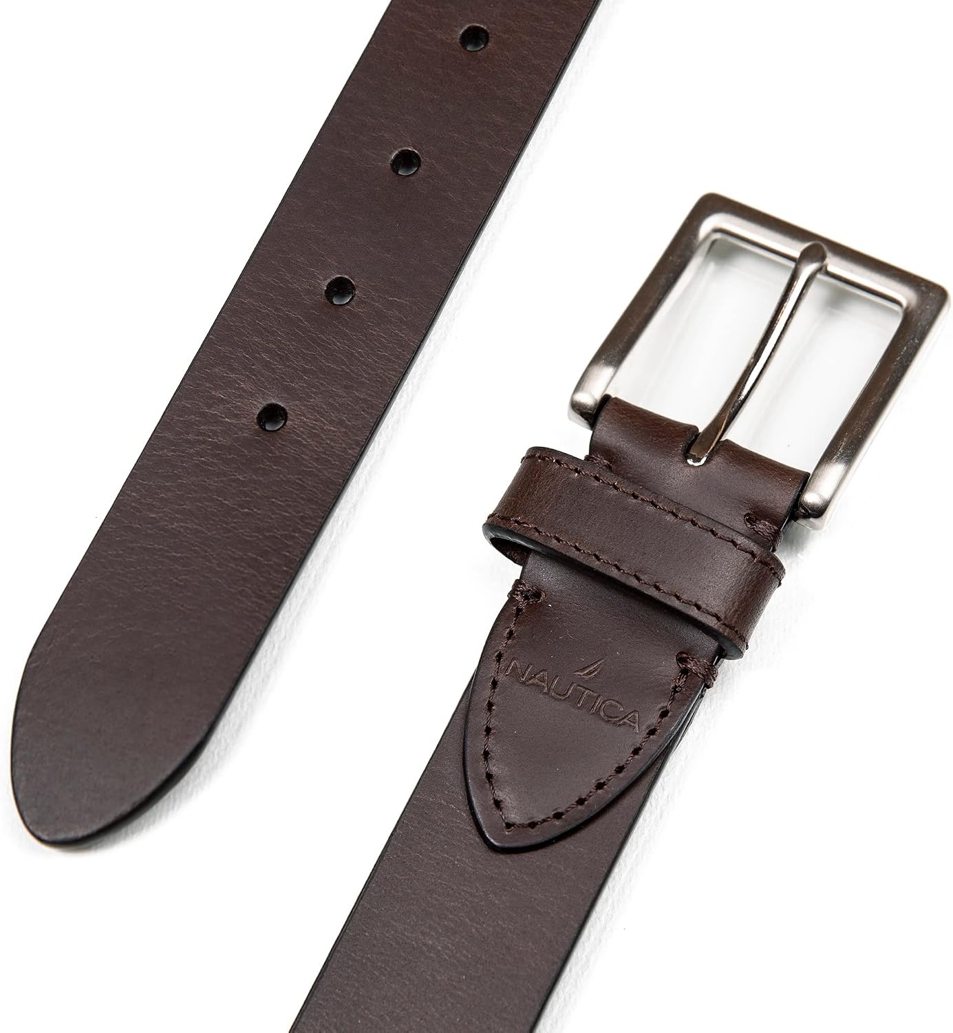 image:imageNautica Mens Casual Leather Belt Everyday Classic Pants Jeans Khakis Chinos Metal BuckleDebossed Logo Brown