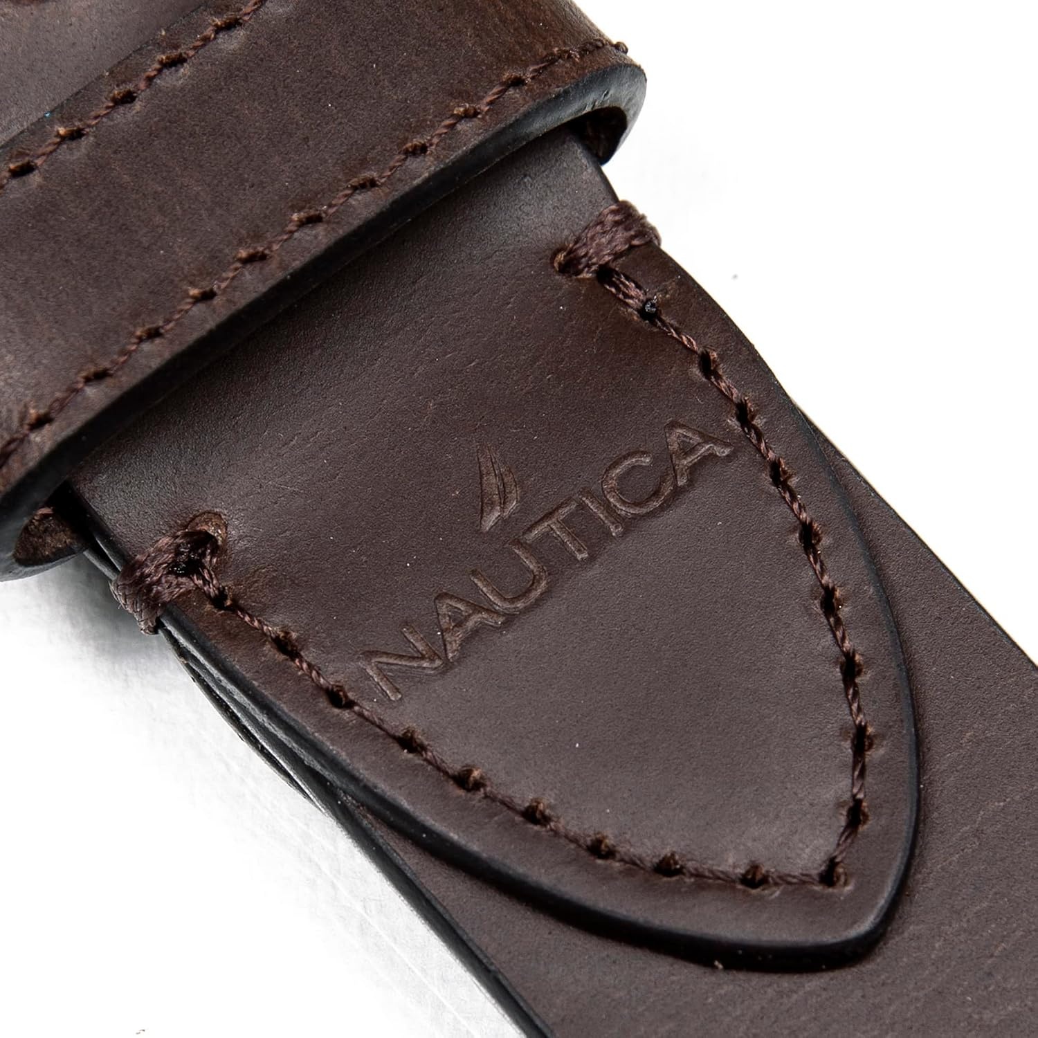 image:imageNautica Mens Casual Leather Belt Everyday Classic Pants Jeans Khakis Chinos Metal BuckleDebossed Logo Brown