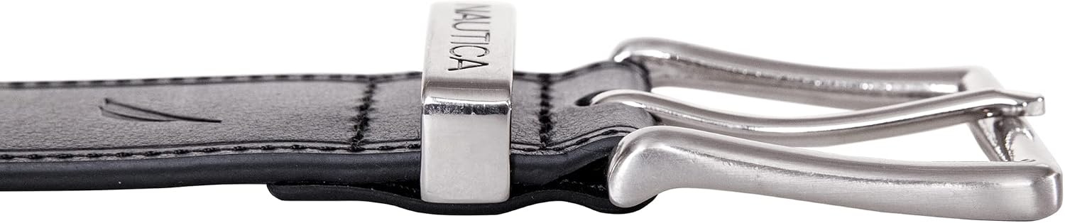 image:imageNautica Mens Casual Leather Belt Everyday Classic Pants Jeans Khakis Chinos Metal BuckleEngraved Keeper Black