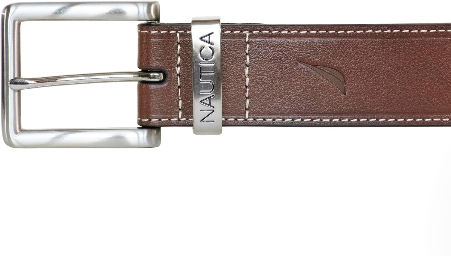 image:imageNautica Mens Casual Leather Belt Everyday Classic Pants Jeans Khakis Chinos Metal BuckleEngraved Keeper Brown