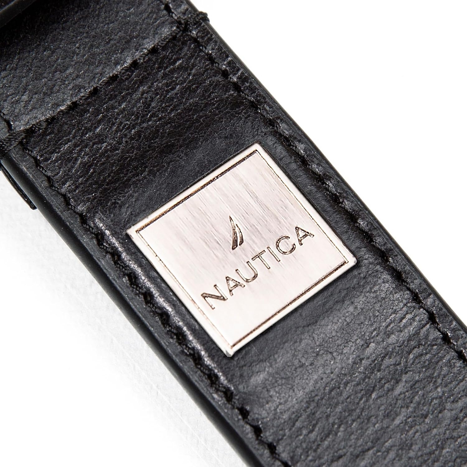image:imageNautica Mens Casual Leather Belt Everyday Classic Pants Jeans Khakis Chinos Metal BuckleEngraved Logo Black