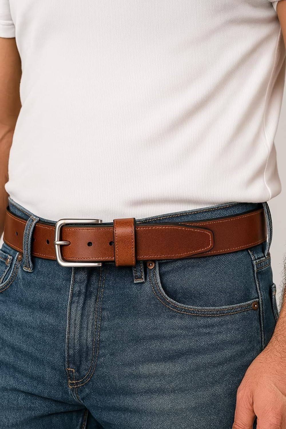 image:imageNautica Mens Casual Leather Belt Everyday Classic Pants Jeans Khakis Chinos Metal BuckleEngraved Logo Tan