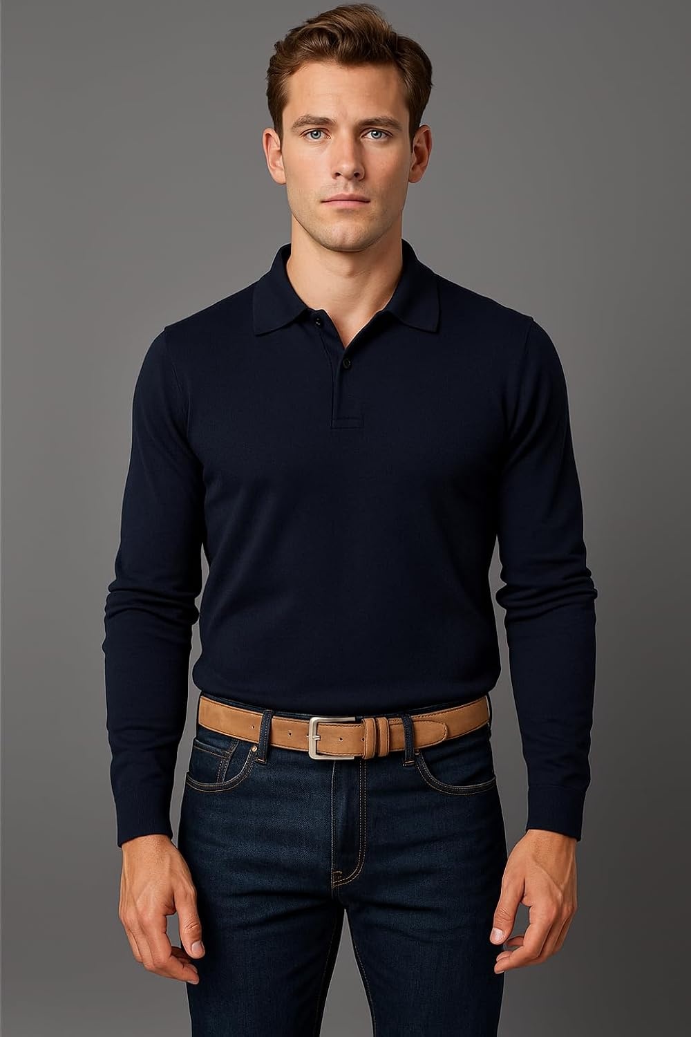 image:imageNautica Mens Casual Leather Belt Everyday Classic Pants Jeans Khakis Chinos Metal BuckleJ Class Double Keeper Tan