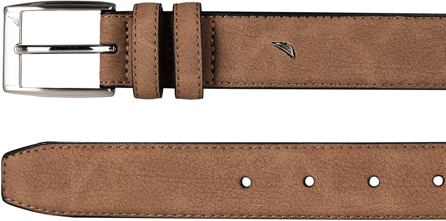 image:imageNautica Mens Casual Leather Belt Everyday Classic Pants Jeans Khakis Chinos Metal BuckleJ Class Double Keeper Tan