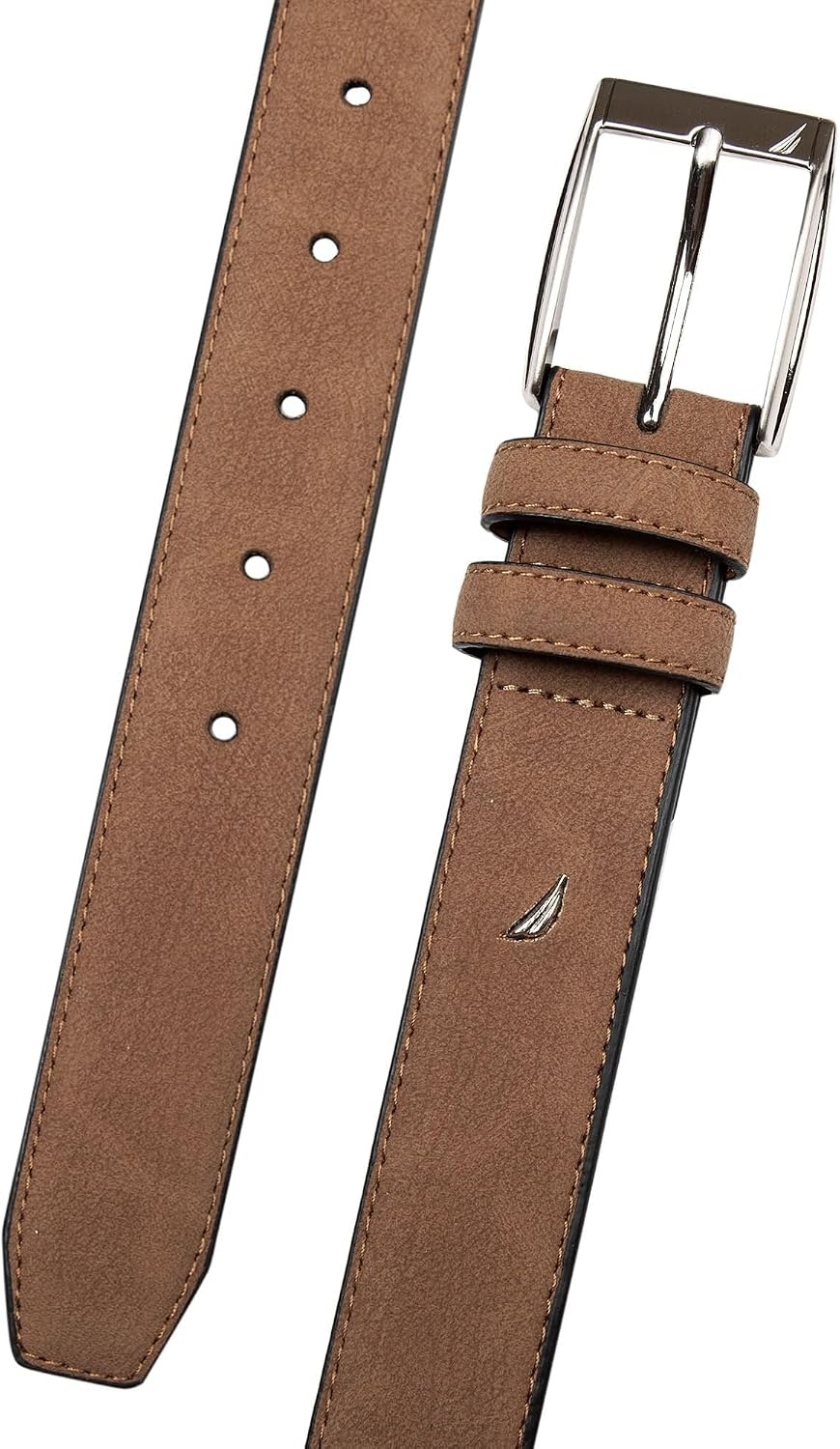 image:imageNautica Mens Casual Leather Belt Everyday Classic Pants Jeans Khakis Chinos Metal BuckleJ Class Double Keeper Tan