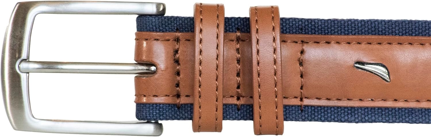 image:imageNautica Mens Casual Leather Belt Everyday Classic Pants Jeans Khakis Chinos Metal BuckleSignature Canvas Cognac
