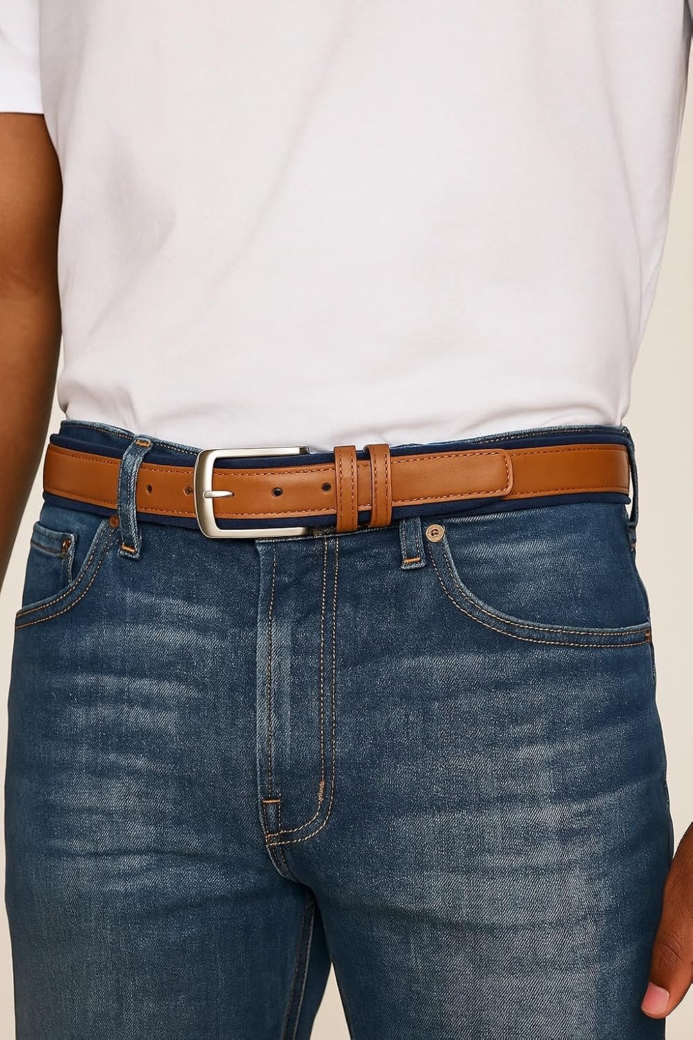 image:imageNautica Mens Casual Leather Belt Everyday Classic Pants Jeans Khakis Chinos Metal BuckleSignature Canvas Cognac