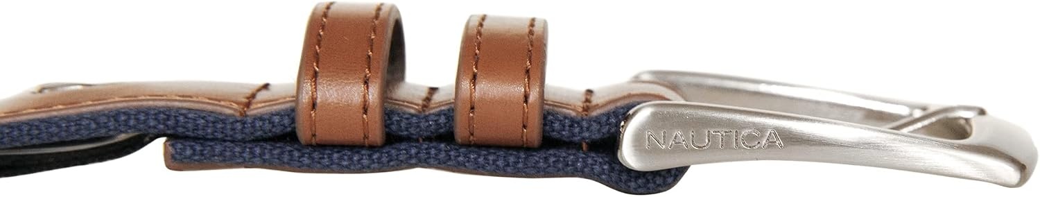 image:imageNautica Mens Casual Leather Belt Everyday Classic Pants Jeans Khakis Chinos Metal BuckleSignature Canvas Cognac