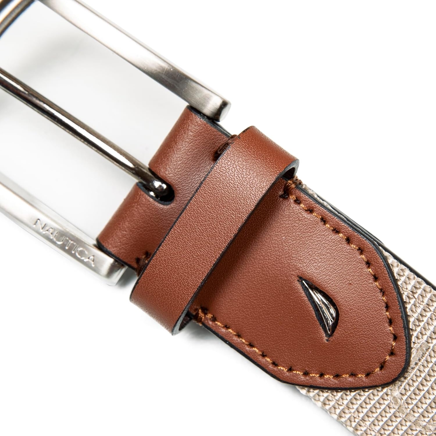 image:imageNautica Mens Casual Leather Belt Everyday Classic Pants Jeans Khakis Chinos Metal BuckleWebbing Logo Khaki