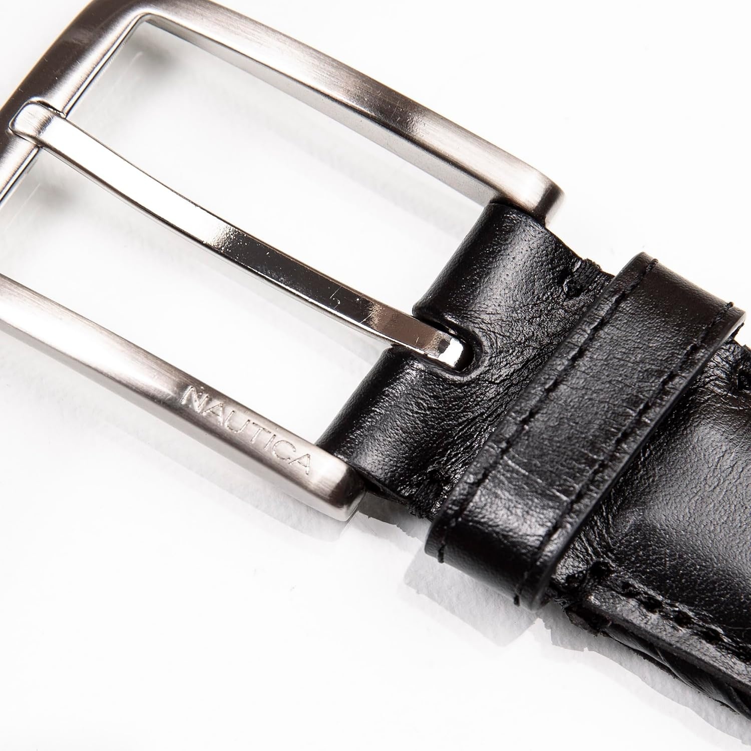 image:imageNautica Mens Casual Leather Belt Everyday Classic Pants Jeans Khakis Chinos Metal BuckleWoven Detail Black