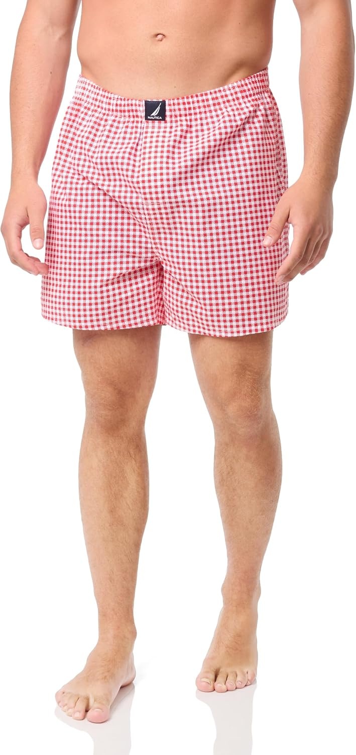 image:imageNautica Mens Classic Cotton 3Pack Woven BoxersAero BlueGingham Rose CoralLobster Print