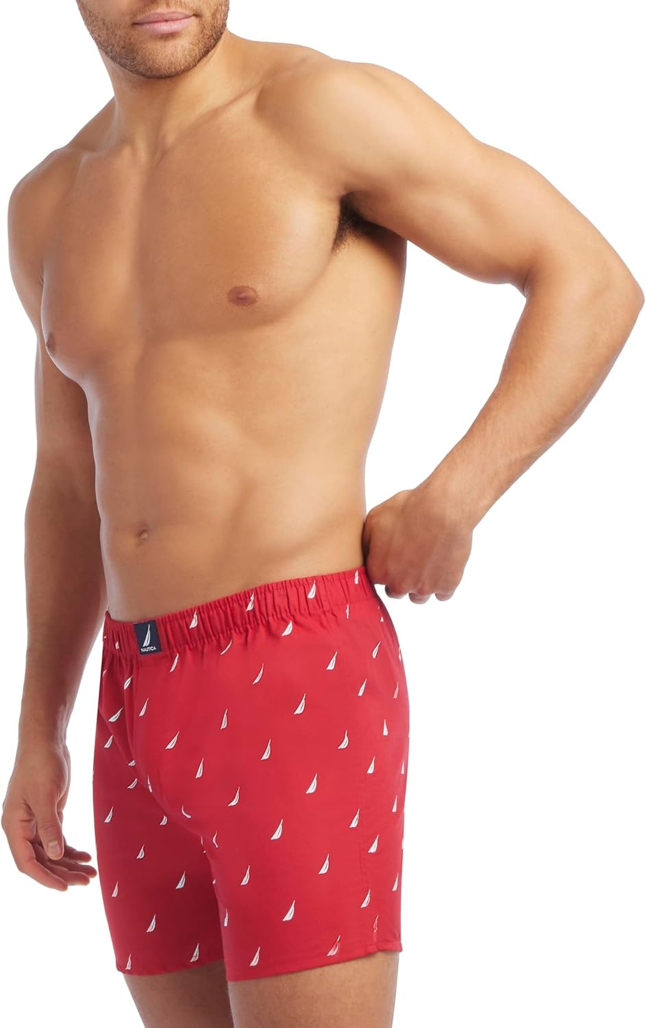 image:imageNautica Mens Classic Cotton 3Pack Woven BoxersBlackSail Black WhiteSail Nautica Red