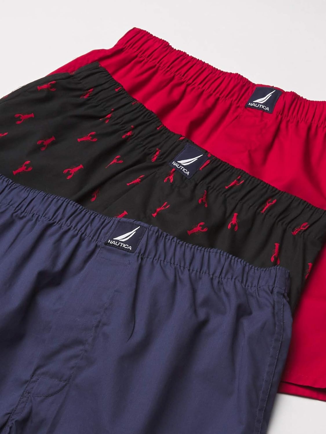 image:imageNautica Mens Classic Cotton 3Pack Woven BoxersNautica RedPeacoatLobster Black