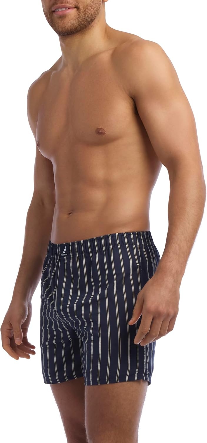 image:imageNautica Mens Classic Cotton 3Pack Woven BoxersStripes Blue and White 3 Pack