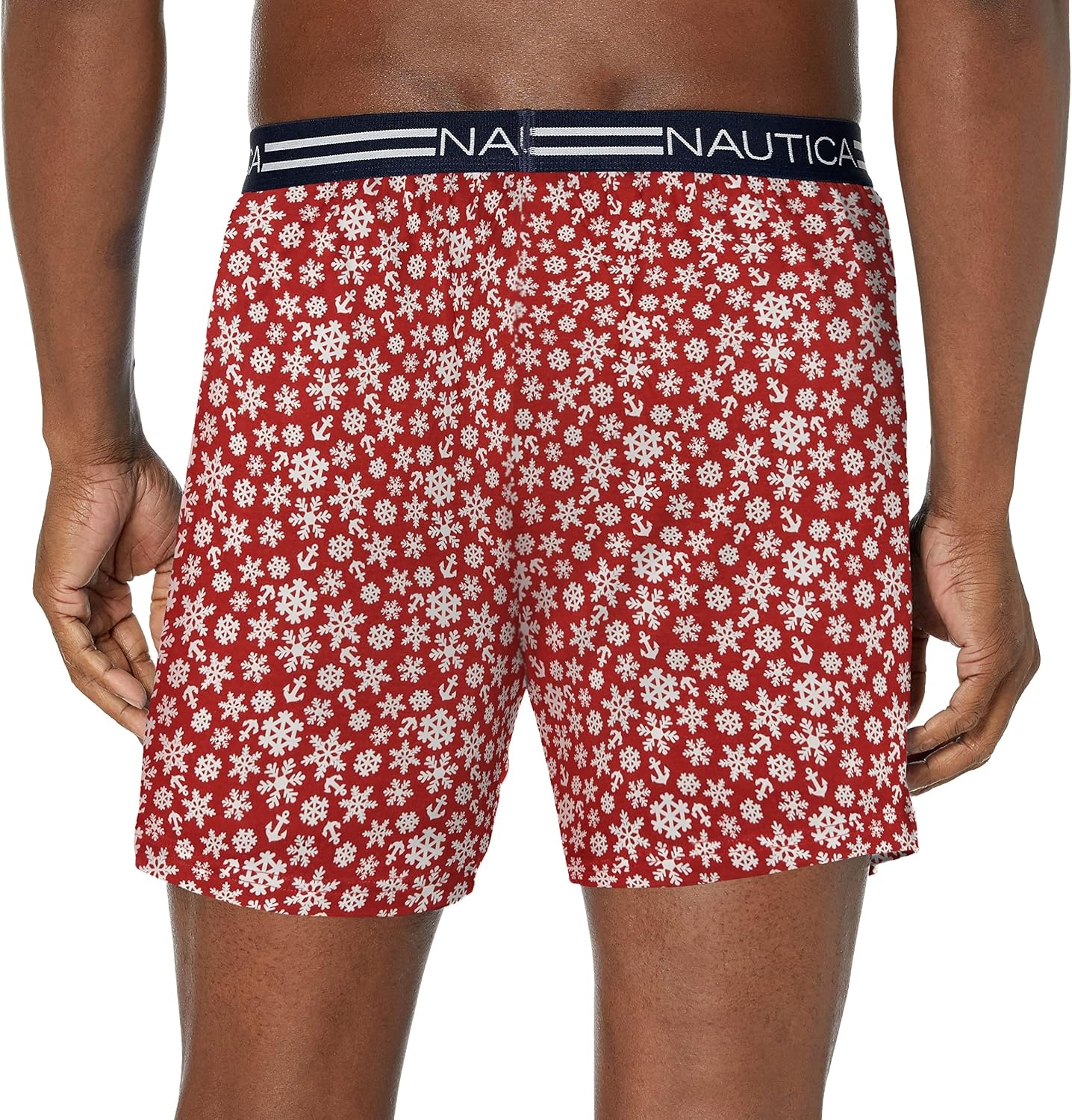image:imageNautica Mens Classic Cotton Loose Knit BoxerSnowflakesNautica Red