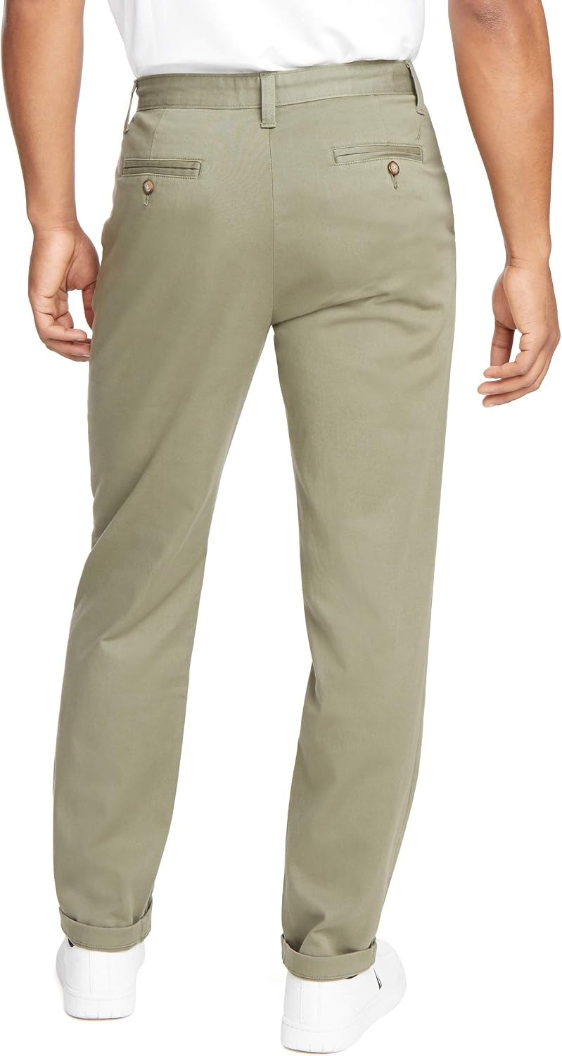 image:imageNautica Mens Classic Fit Flat Front Stretch Solid Chino Deck PantHillside Olive