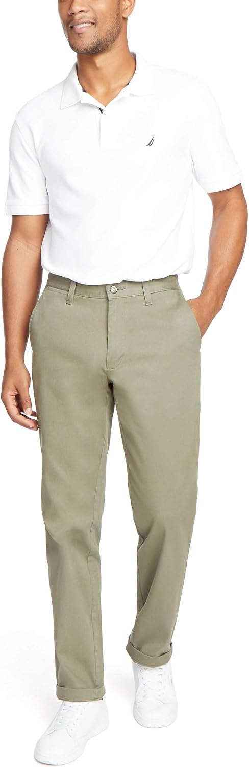 image:imageNautica Mens Classic Fit Flat Front Stretch Solid Chino Deck PantHillside Olive