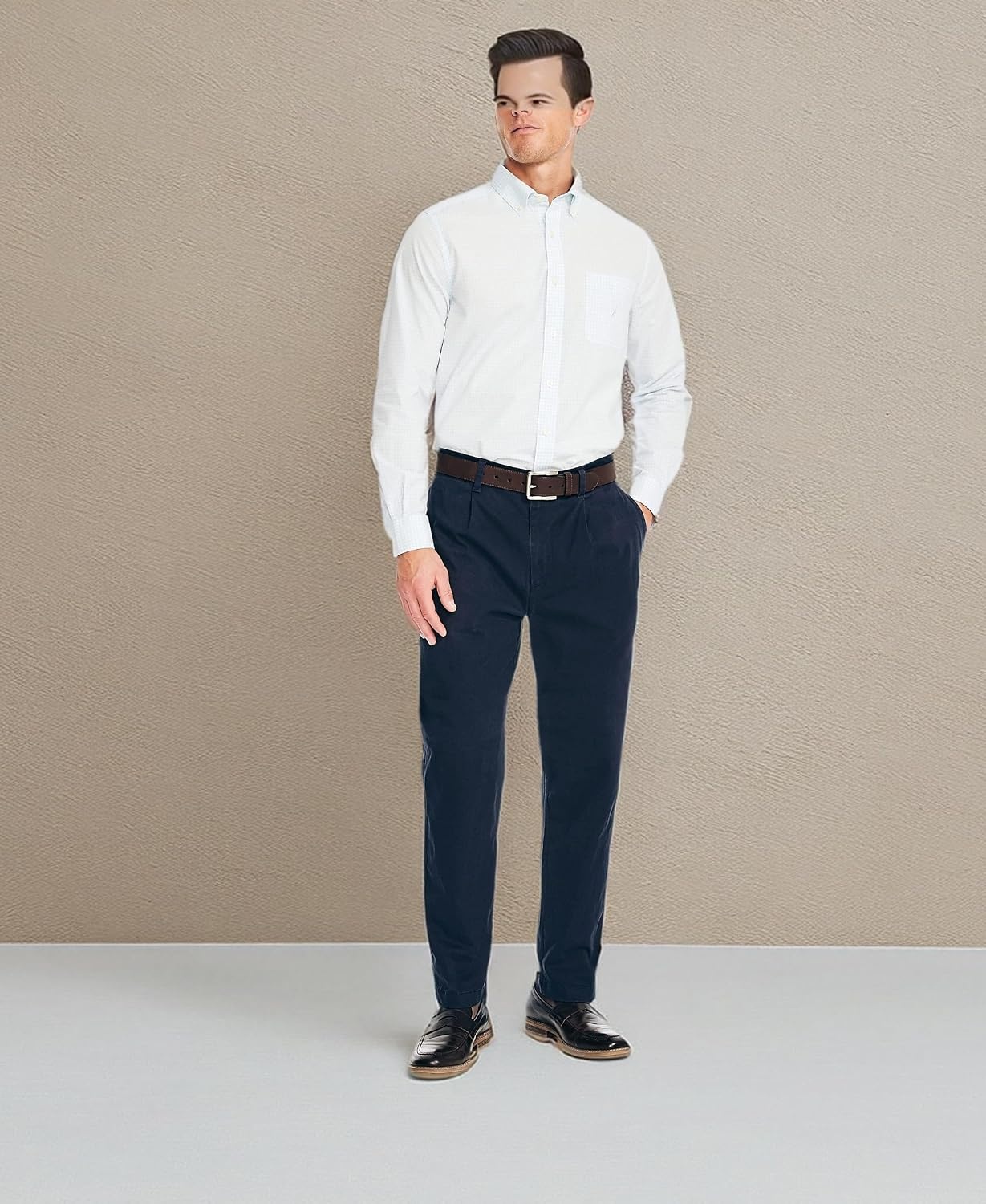 image:imageNautica Mens Classic Fit Flat Front Stretch Solid Chino Deck PantNavy