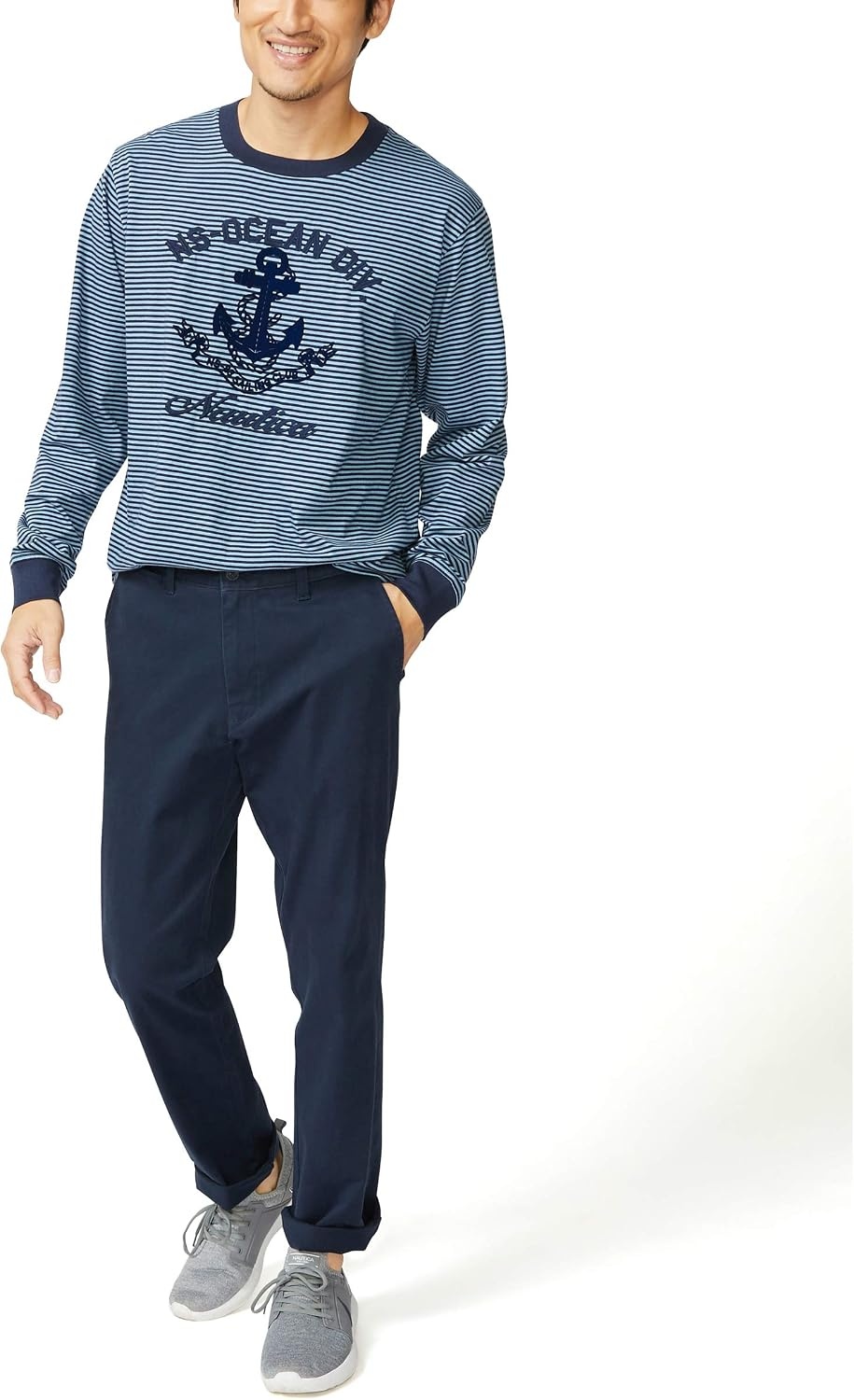 image:imageNautica Mens Classic Fit Flat Front Stretch Solid Chino Deck PantTrue Navy