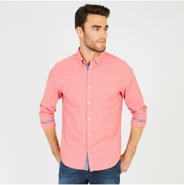 image:imageNautica Mens Classic Fit Stretch Solid Long Sleeve Button Down ShirtDreamy Coral